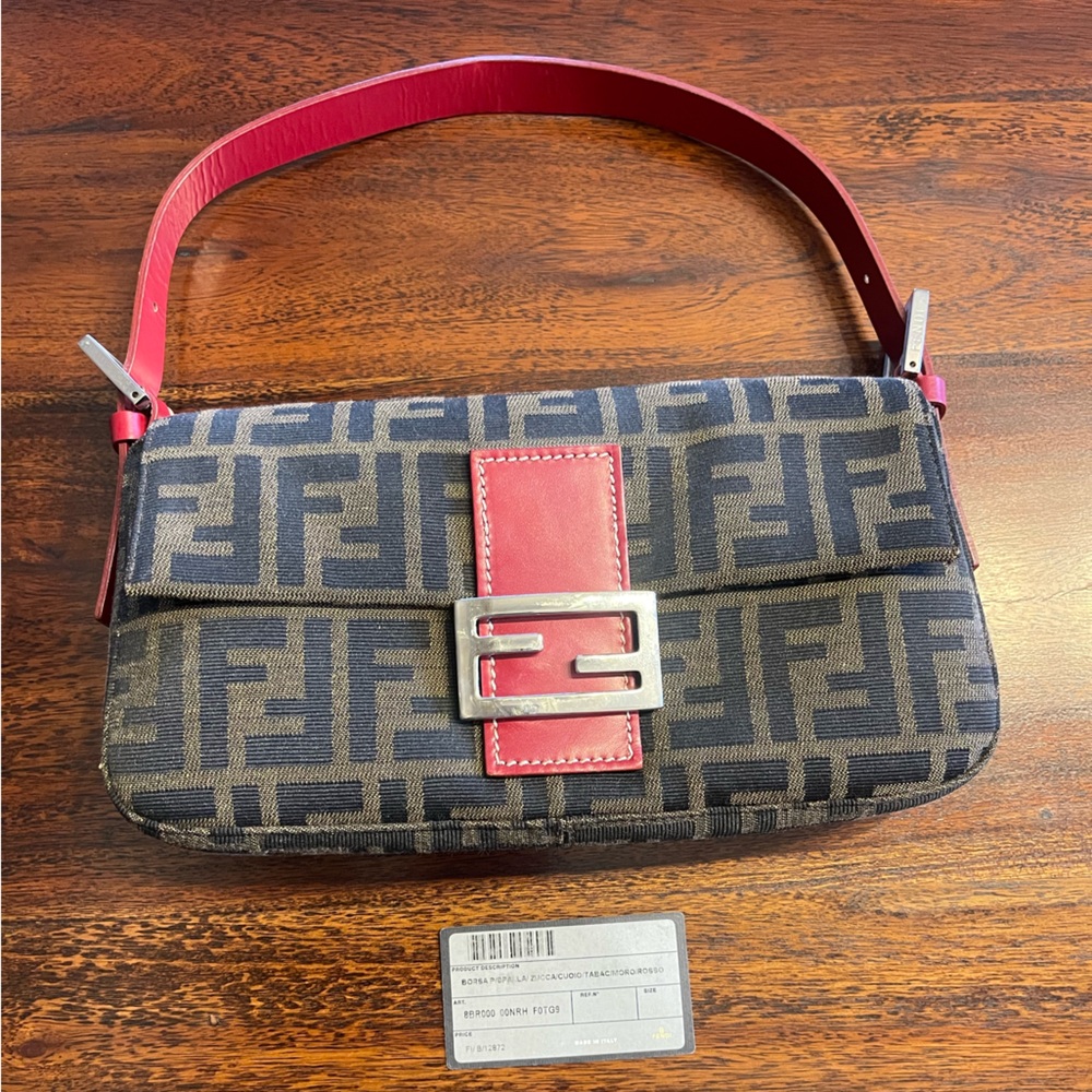 Vintage Fendi Baguette Bag W Red Leather & Silver Hardware